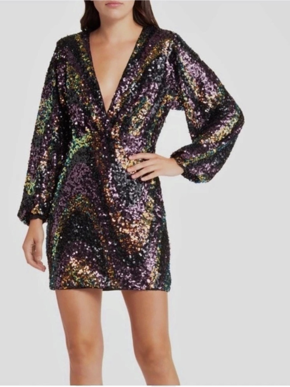 Saylor Sequin Mini Dress in Black & Pink